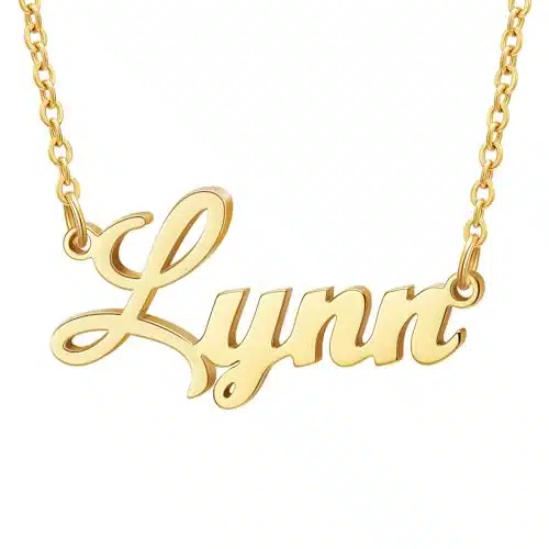 Ldurian Name Necklace Personalized  Lynn Name Pendant Necklace Gifts  K Gold Plated Dainty Name Necklaces Birthday Jewelry Gift for Teen Girls