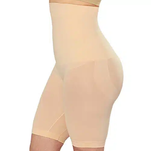 SHAPERMINT High Waisted Body Shaper Shorts   Shapewear for Women Tummy Control Small to Plus Size Nude LargeMedium