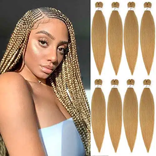 SOKU Pre Stretched Braiding Hair Extensions Inch   Packs Strawberry Honey Blonde Box Braids Synthetic Professional Crochet EZ Braid Neat Yaki Texture Hot Water Setting