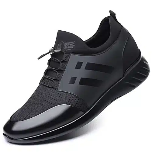 Recyphi Men's Invisible Height Increasing Elevator Leather Shoes Mesh Slip On Sneakers Hidden Heel Trainers Inches Taller, '' Taller black